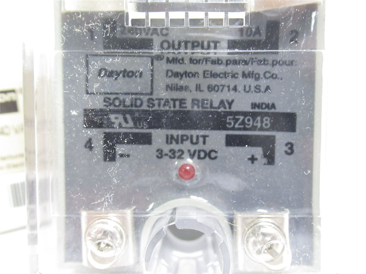 Dayton 5Z948; Triac Output SSR; 10A; 240VAC; 3-32VDC