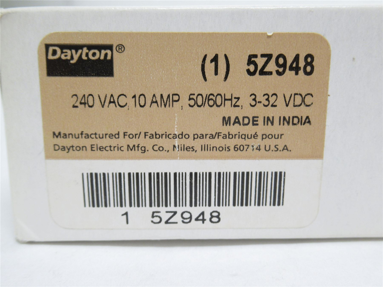 Dayton 5Z948; Triac Output SSR; 10A; 240VAC; 3-32VDC