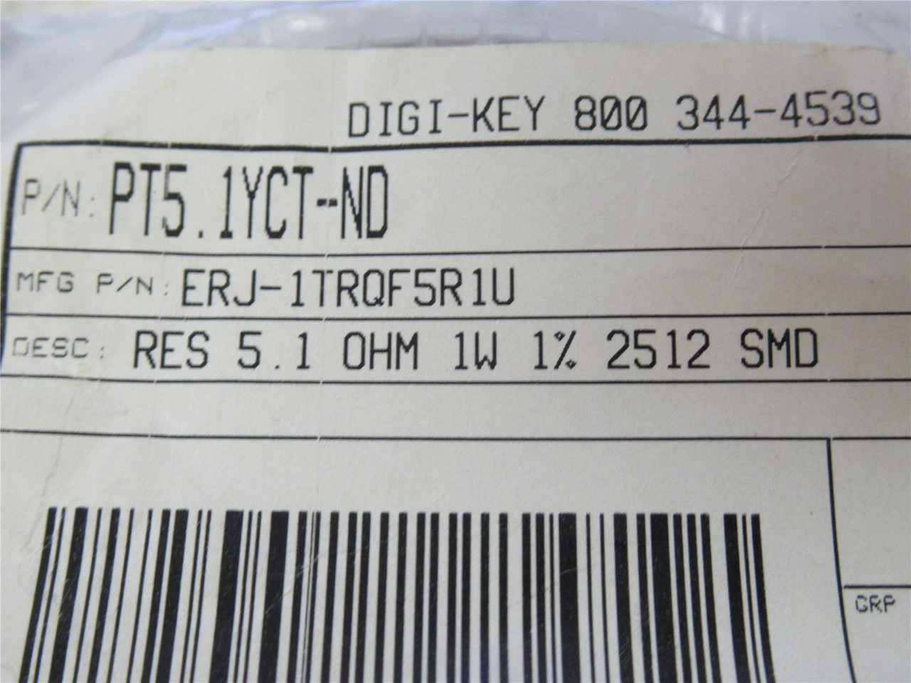 Panasonic ERJ-1TRQF5R1U; Lot-45 Thick Film Resistor 5.1Ohms