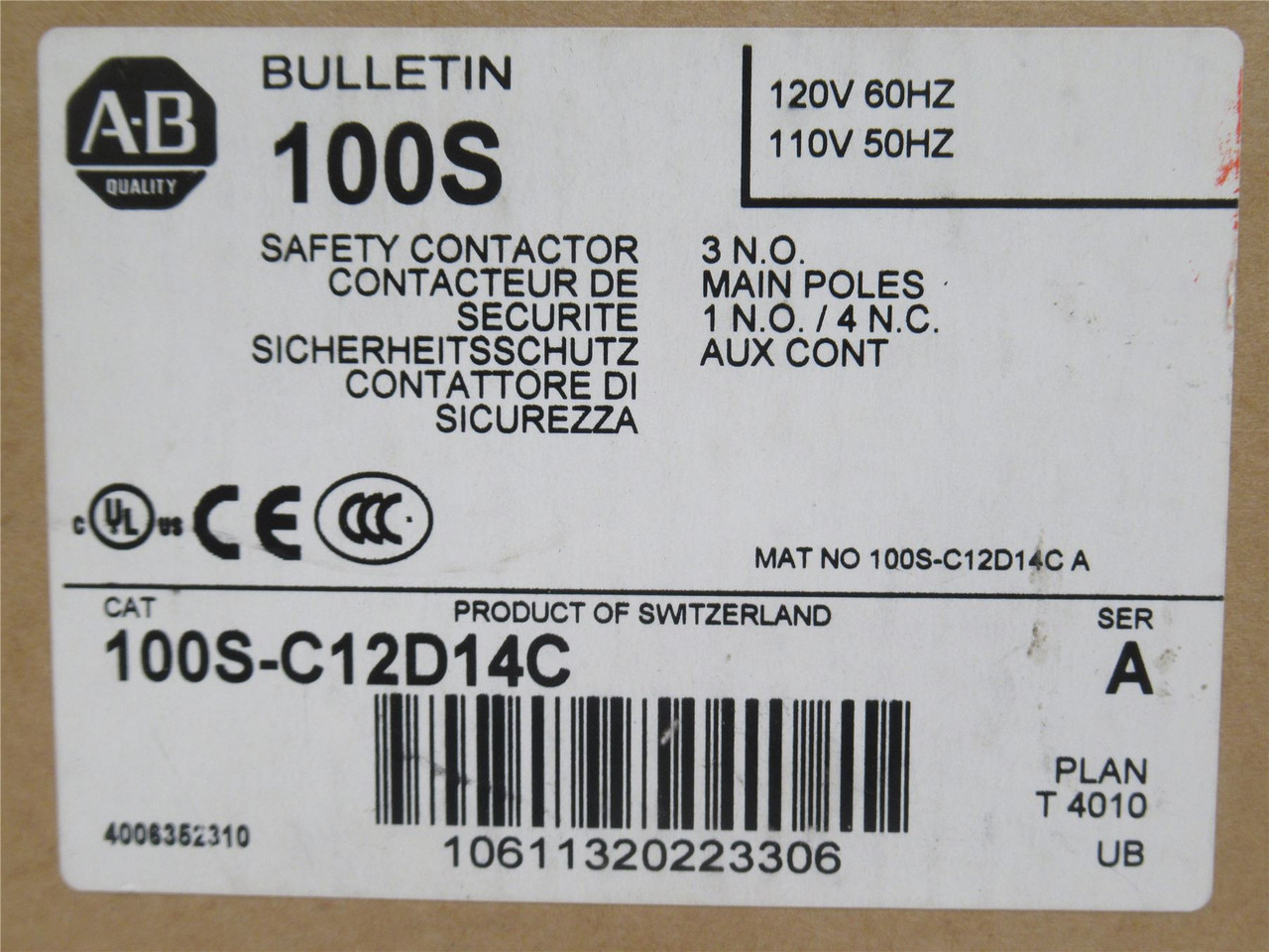 Allen-Bradley 100S-C12D14C; Contactor 12A; 600VAC; Coil: 120V