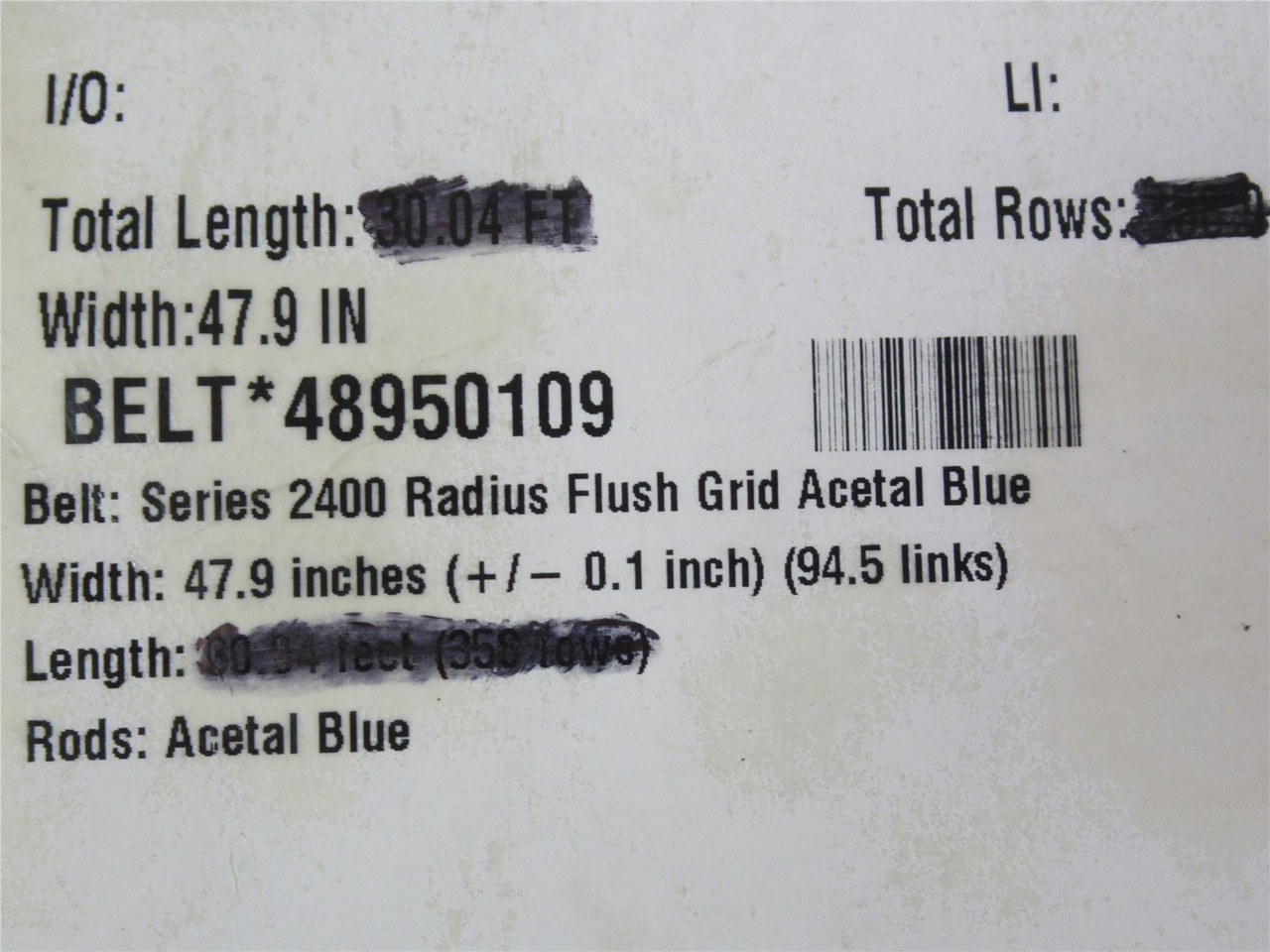 Intralox 48950109-11; Series2400 RadiusFlushGrid 11'L x 47.9"W