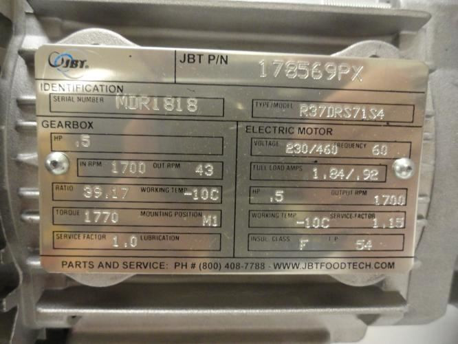 JBT 178569PX; AC Gearmotor 87.7639594301.0002.18.80; 230/460V