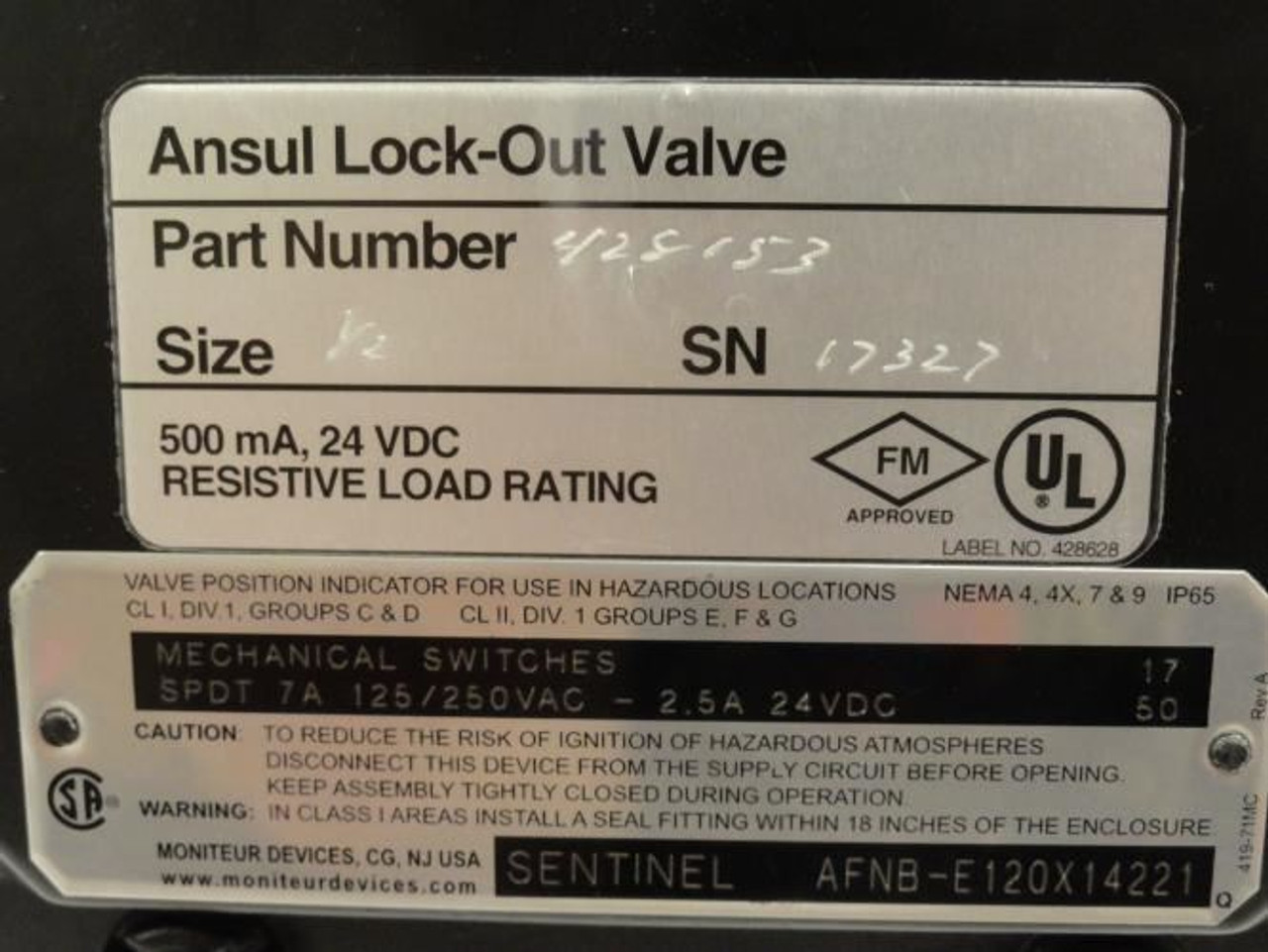 Ansul 428153; Lock Handle Stop Valve; 1/2NPT; SS