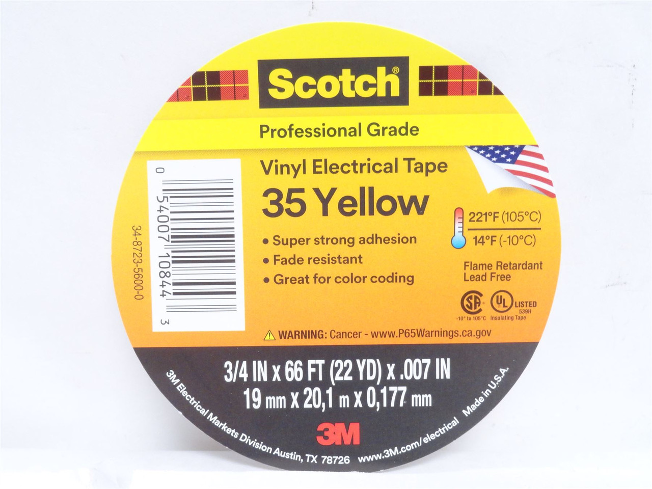 Scotch 35 YELLOW; Yellow Electrical Tape; 3/4" Wide x 66'