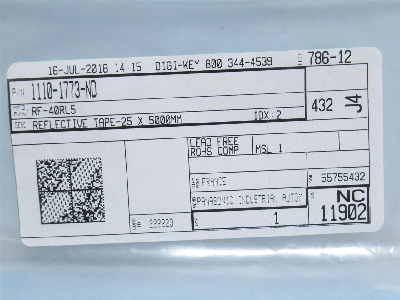 Panasonic 1110-1773-ND; Roll-5000mm; Reflective Tape; 25mm W
