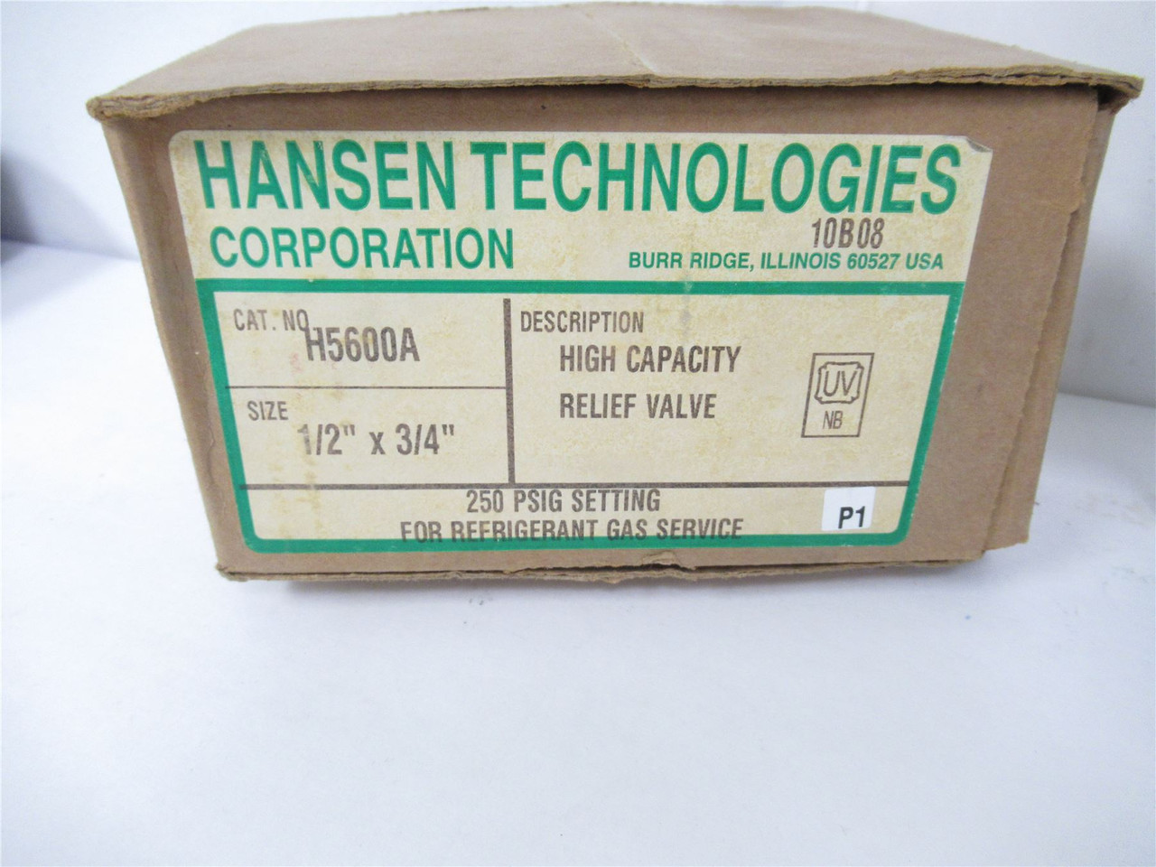 Hansen  H5600A; Valve Relief 250PSIG Gas Svc 1/2" x3/4"