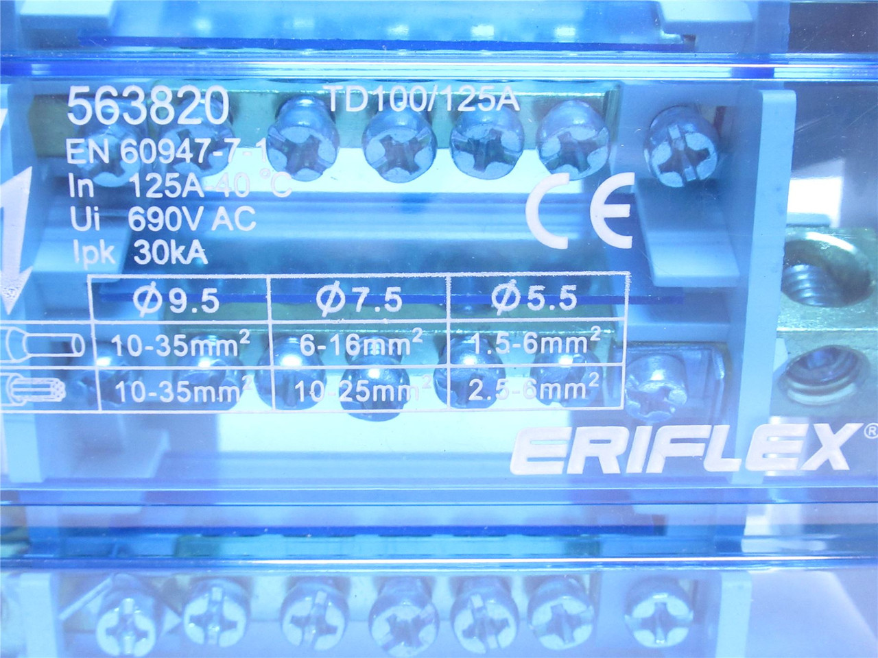 Eriflex 563820; Distribution Block; 4 Pole; 125 Amps; 690VAC