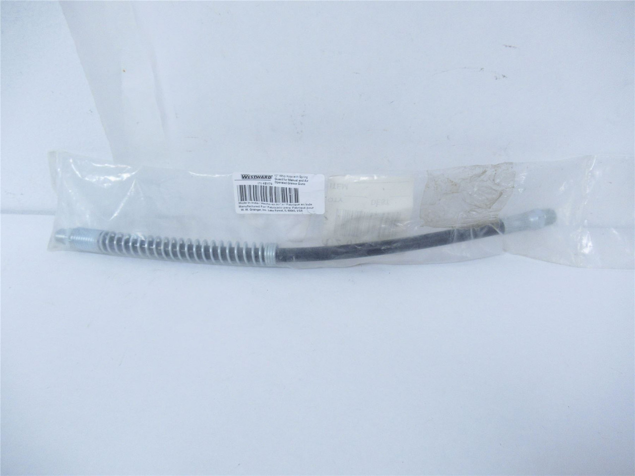 Westward 4BY79; Whip Hose 12" w/Spring Guard for Grease Gun