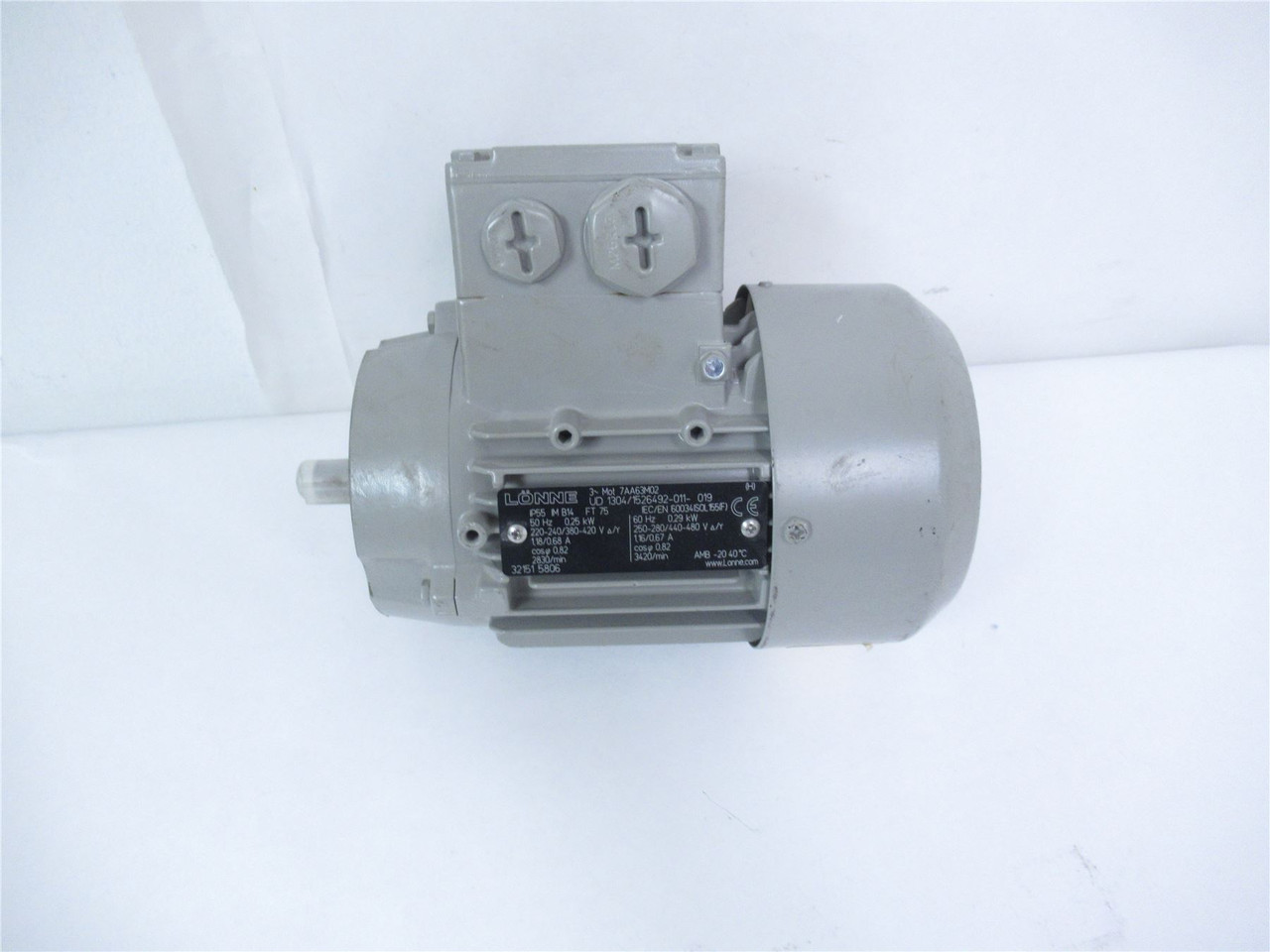 Lonne 7AA63M02; Motor .29Kw 240/480VAC 3420RPM