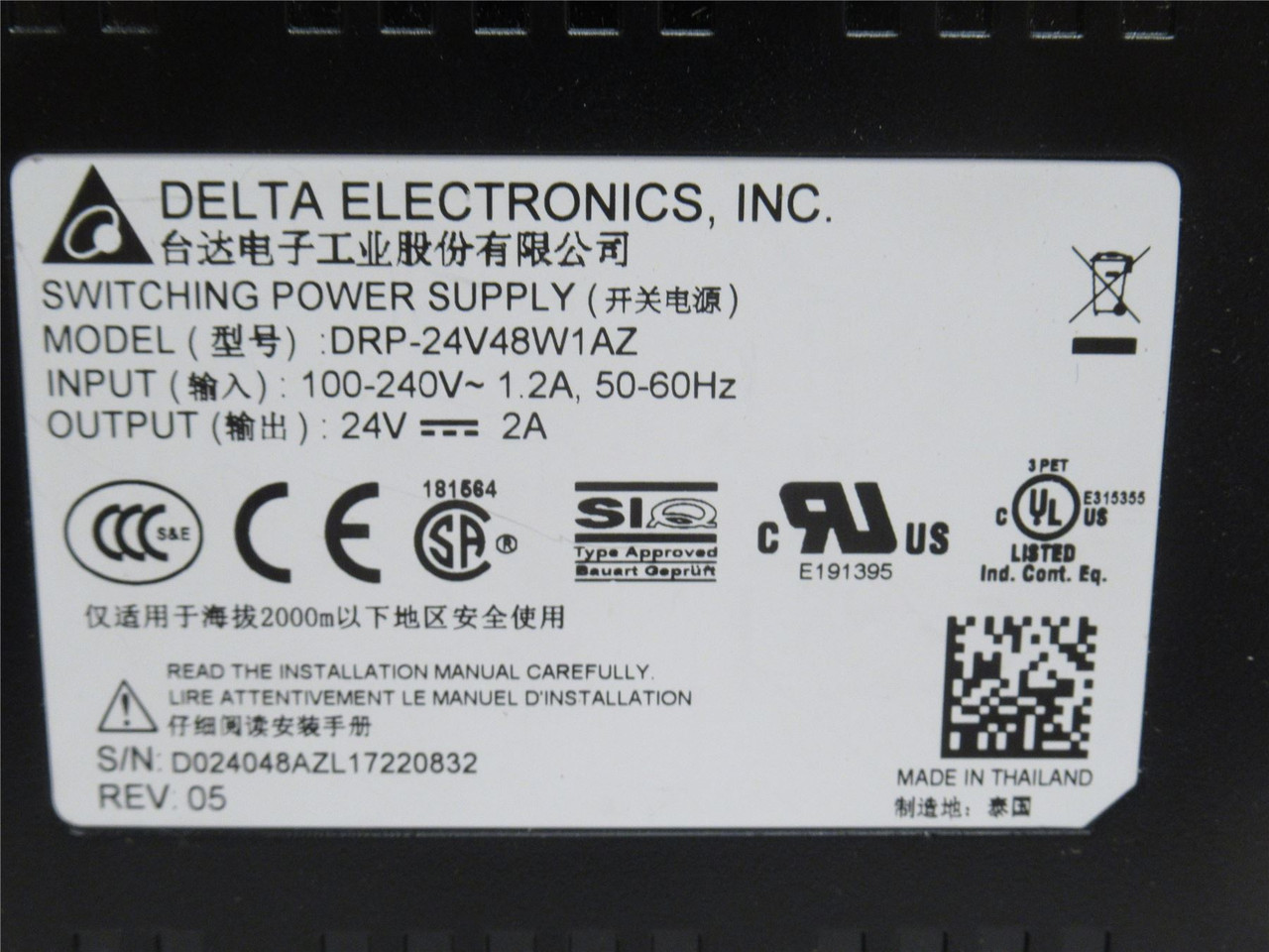 Delta DRP-24V48W1AZ; Power Supply; 100-240VAC; 24VDC Out