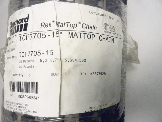Rexnord TCF7705-15  5 Ft L; Mattop Chain; 15" Width