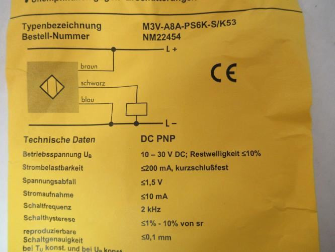Beta Sensorik M3V-A8A-PS6K-S/K53; Cylinder Sensor; 10-30VDC