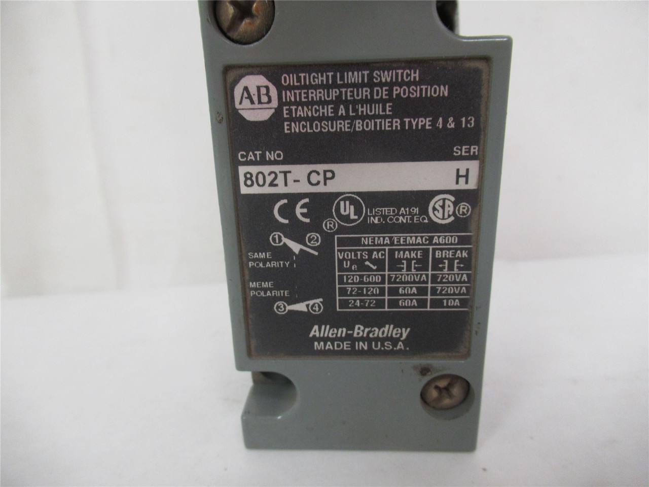 Allen-Bradley 802T-CP SerH; Limit Switch 10A 2 Circuits 1NO1NC