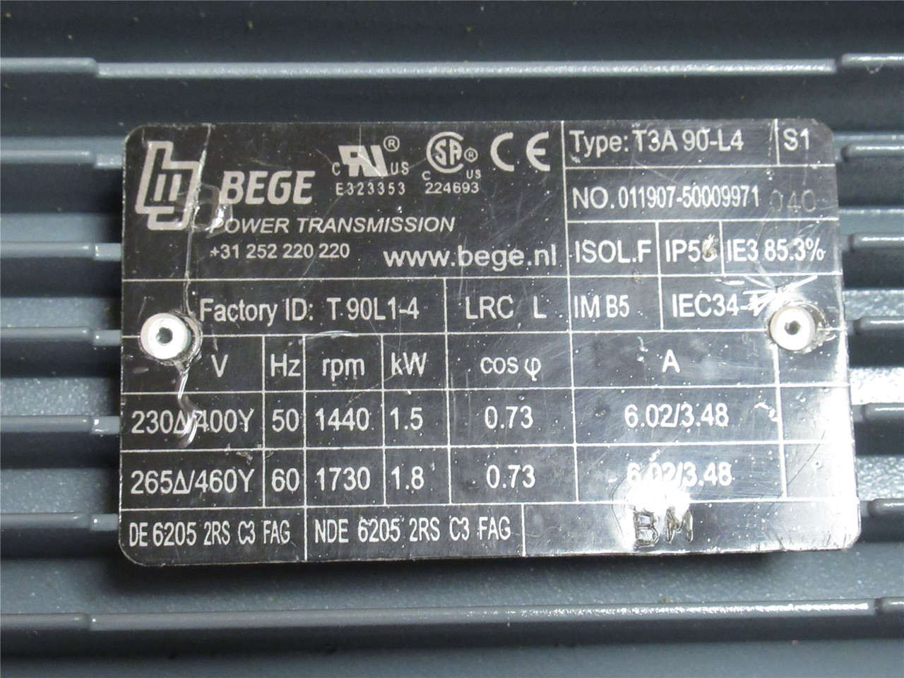Bege T3A 90-L4; AC Brake Motor; 1.8kW; 230/460V; 1730RPM; 3PH