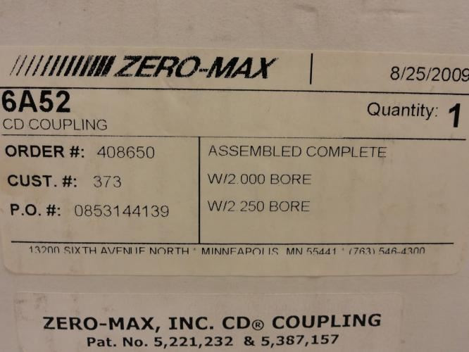 ZERO-MAX 19146; CD Coupler; 2" to 2-1/4"; Complete Hub