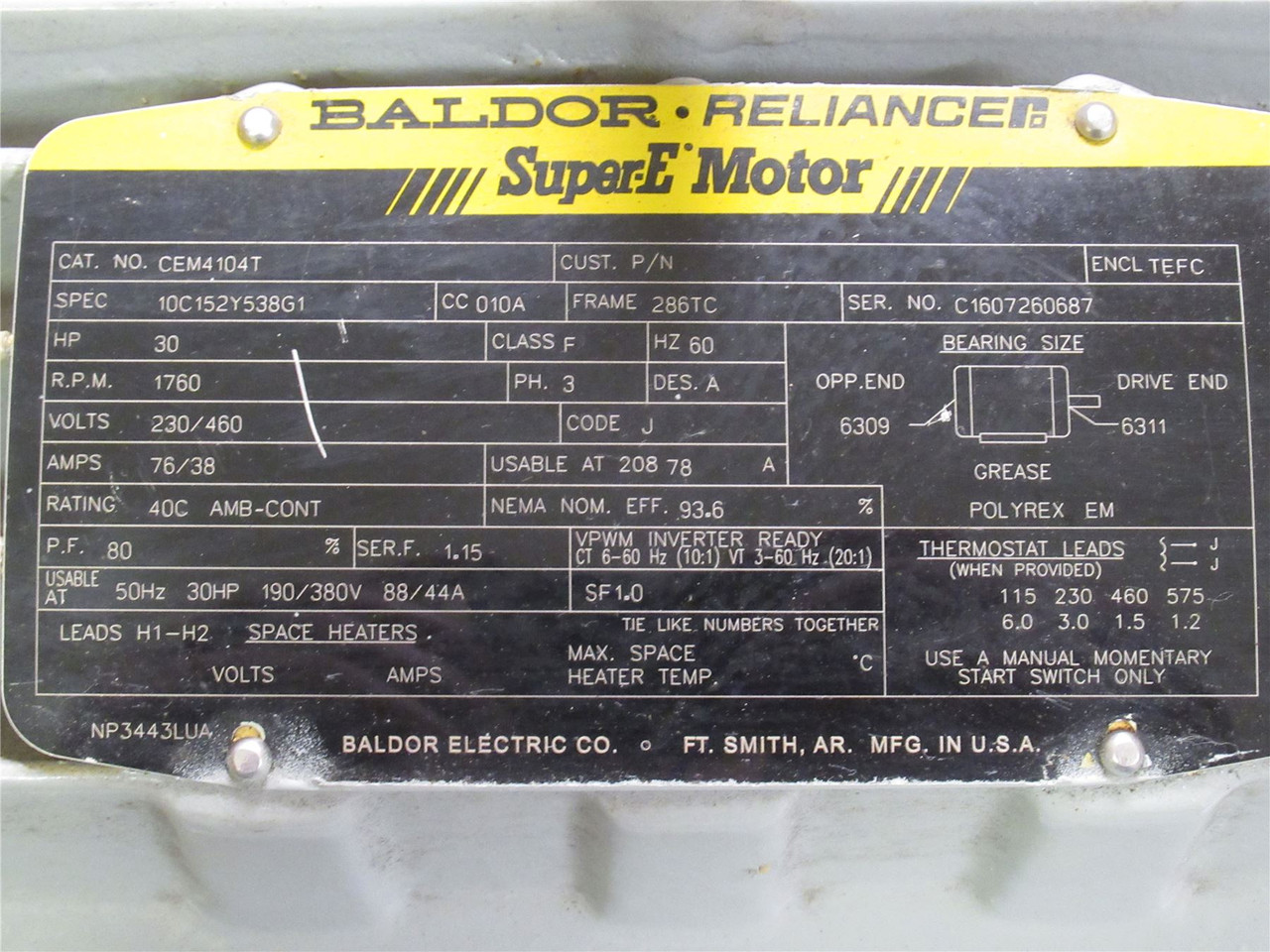 MFG 1000231; Hydraulic Pump; 30HP; 230/460VAC; 3PH