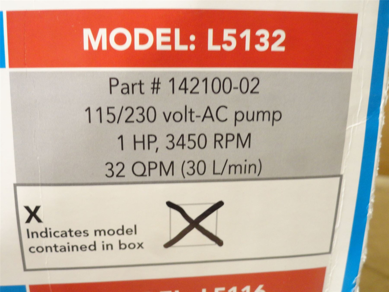 GPI L5132; Oil Transfer Pump; 1HP; 115VAC; 8GPM; Size: 500Gal
