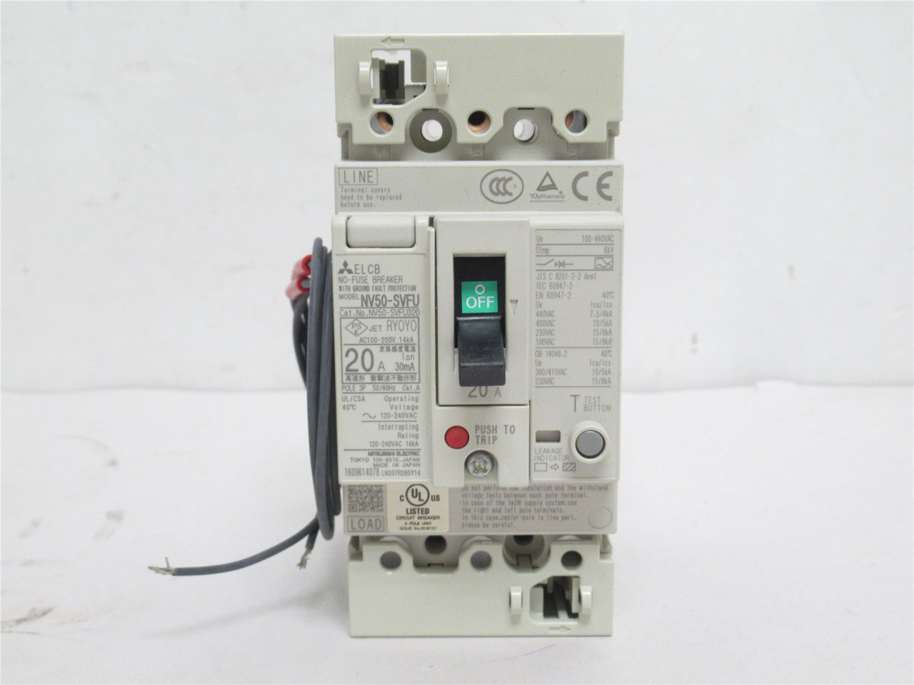Mitsubishi NV50-SVFU-3P-20A; Circuit Breaker 20A 3P; 120-240V