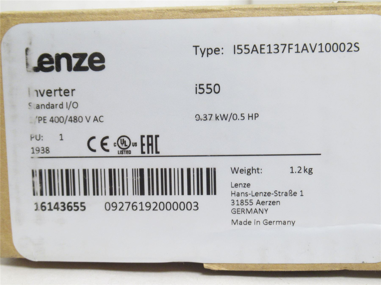 Lenz I55AE137F1AV10002S; AC Drive 1/2Hp 480VAC
