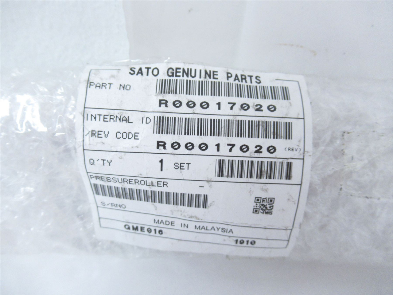 Sato R00017020; Industrial Printer Pressure Roller Assembly