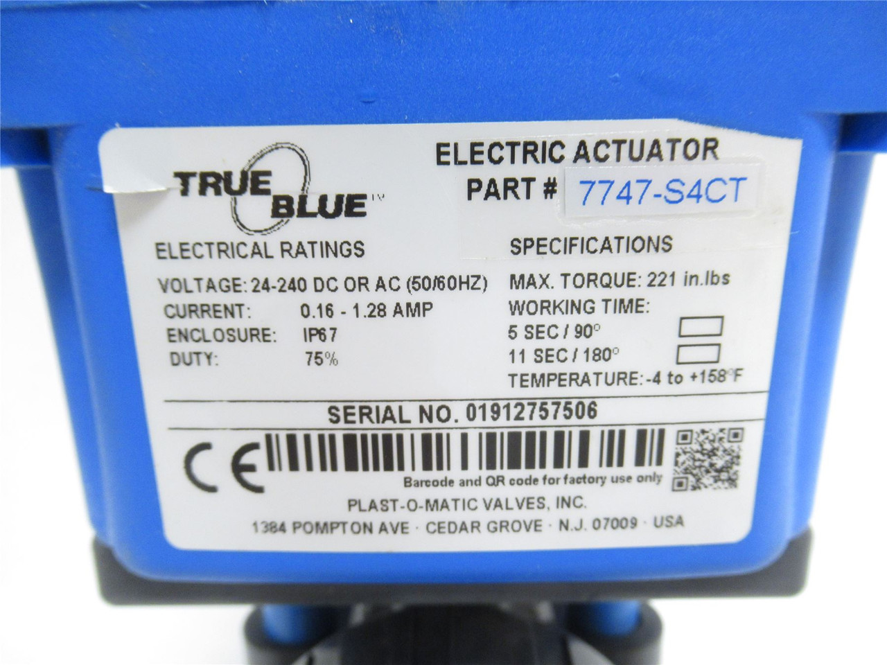 Plast-O-Matic EBVB1-2-100EPT-PV; Actuated Ball Valve; 1NPT