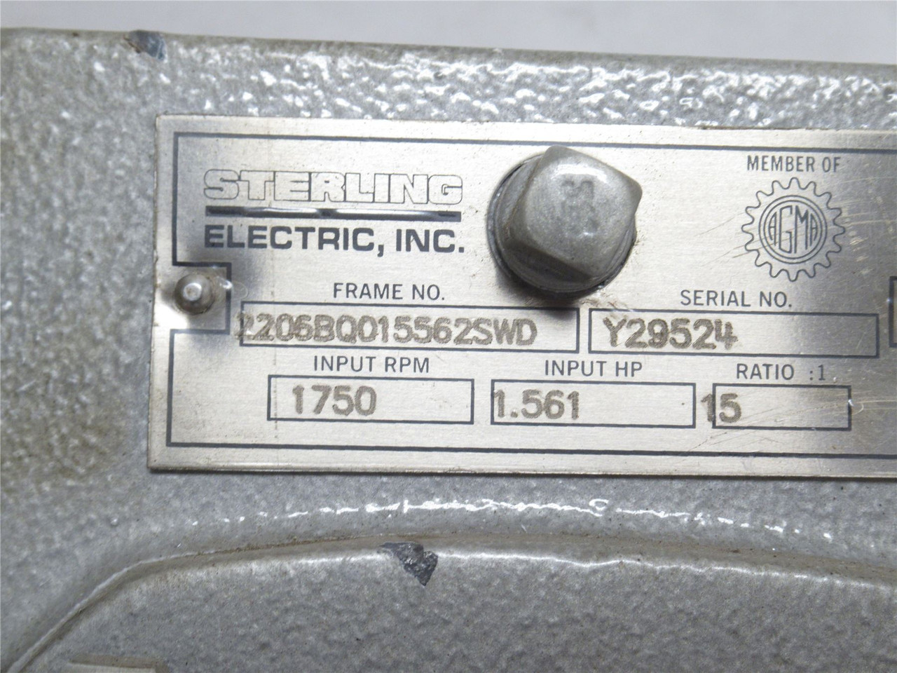 Sterling 2206BQ015562SWD; Gear Speed Reducer; RA; 15:1 Ratio;