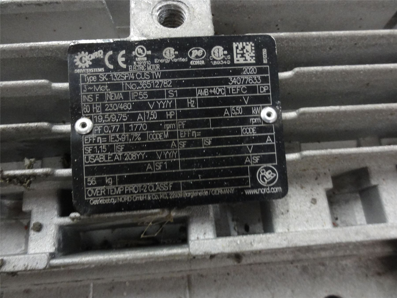 Nord SK132SP/4 CUS TW; MotorGearbox 7.5HP 230/460 4.61:1 ratio