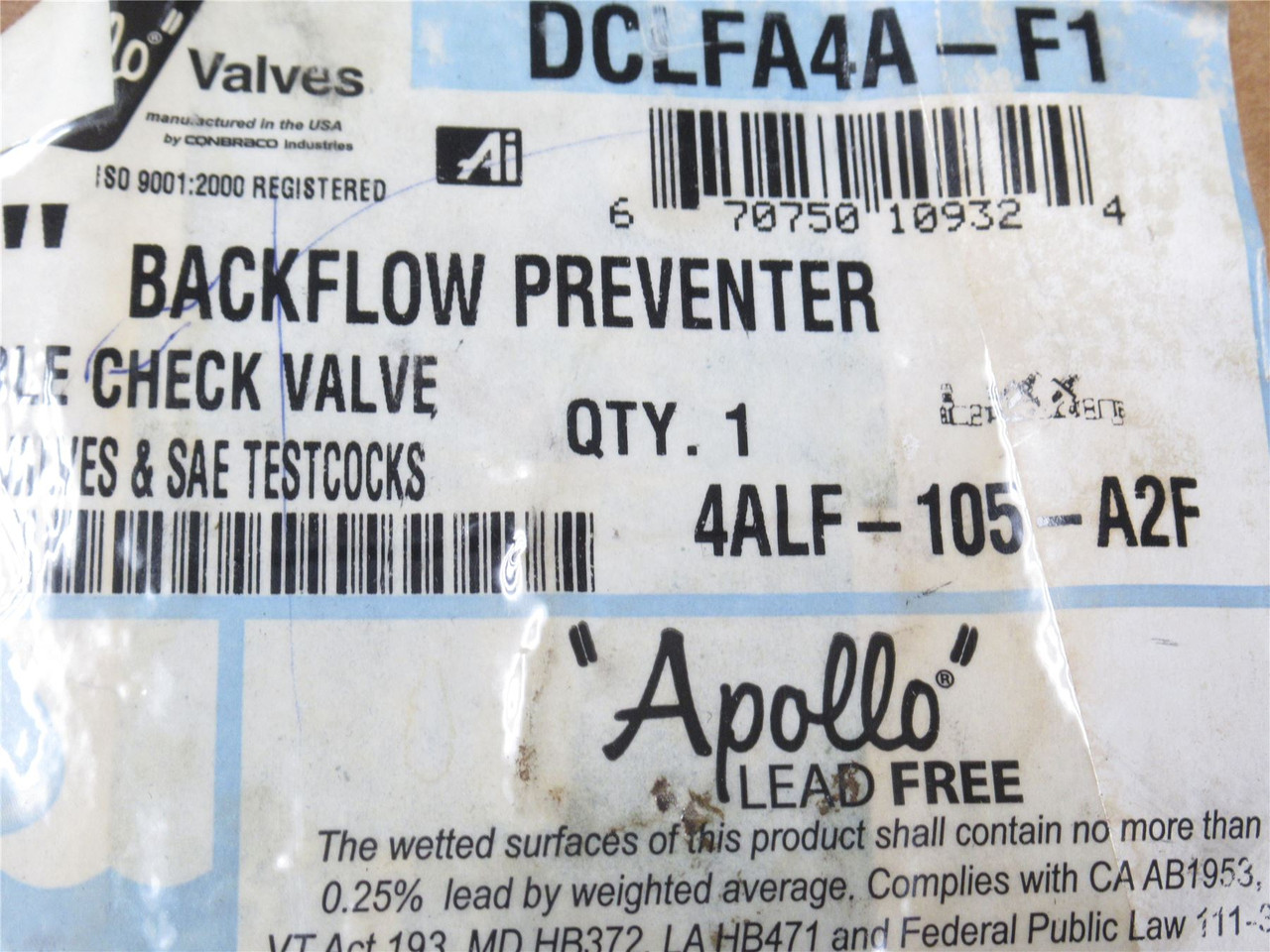 Apollo 4ALF-105-A2F;  Bronze Backflow Preventer; Size: 1"