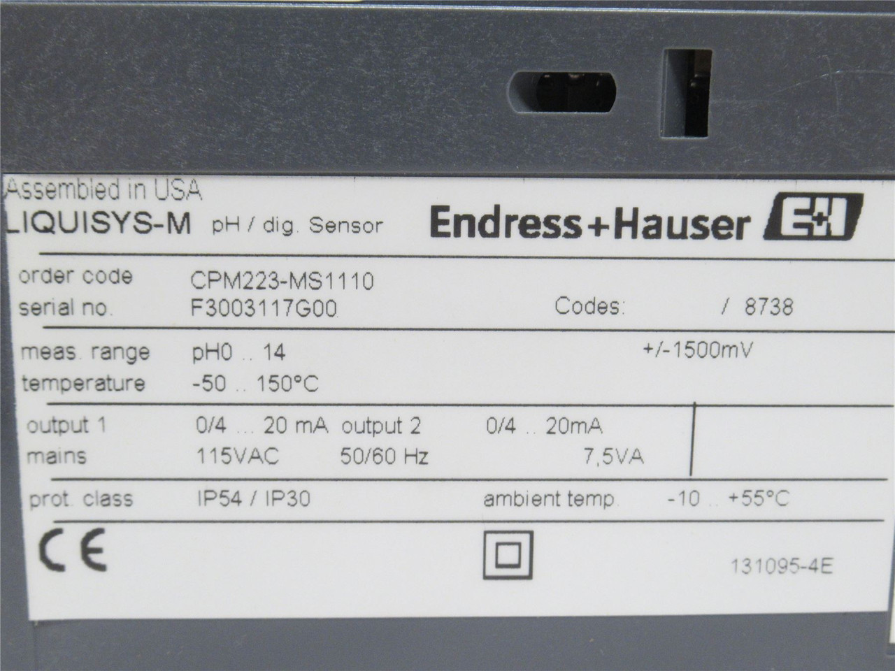 Endress+Hauser CPM223-MS1110; Liquisys pH/ORP Transmitter 115V