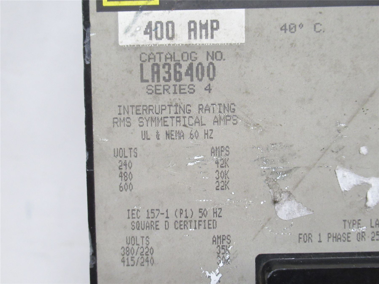 Square D LA36400; Circuit Breaker; 400A; 3P; 600VAC; Frame: LA