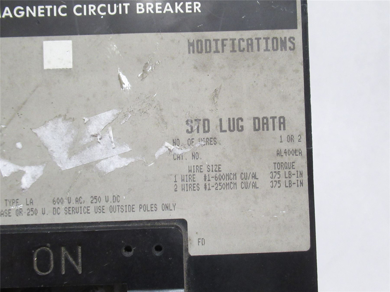 Square D LA36400; Circuit Breaker; 400A; 3P; 600VAC; Frame: LA