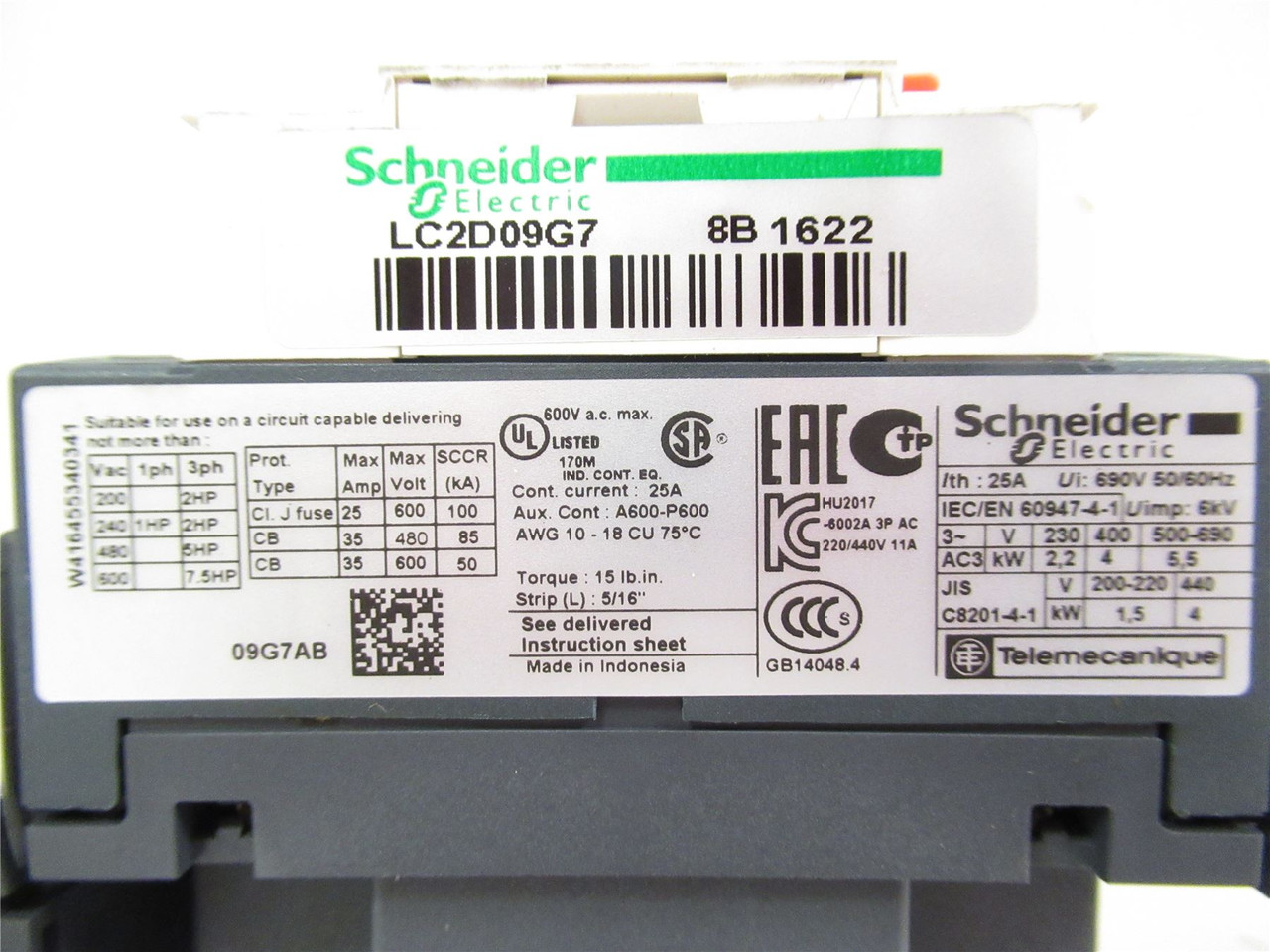Schneider LC2D09G7; Reversing Contactor; 9A; Coil: 120VAC