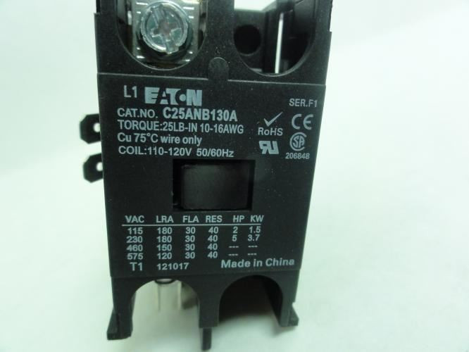 Eaton C25ANB130A; Contactor 30A; 600V; 1P; Coil: 120VAC
