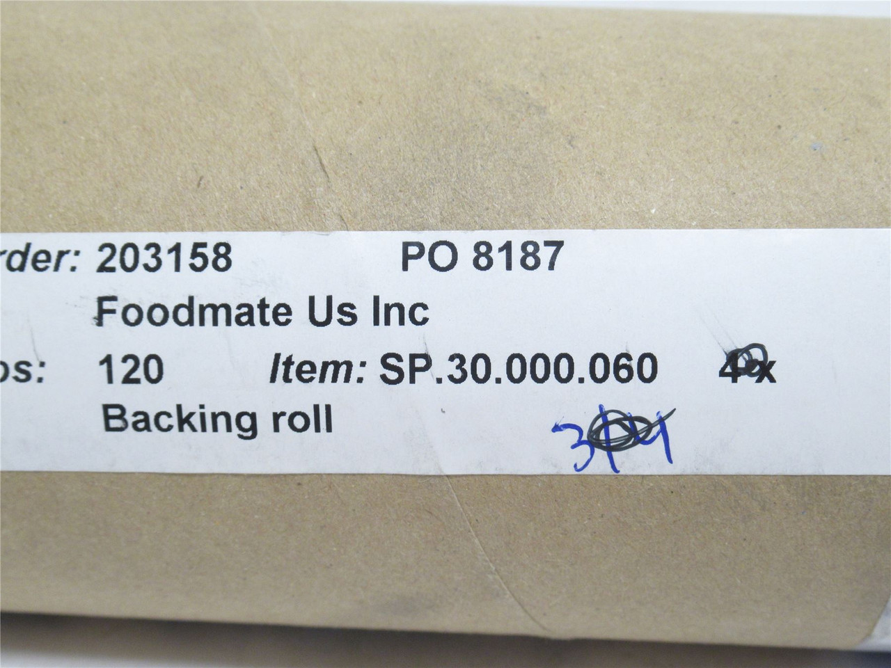 Foodmate SP30000060; White Backing Roller; 10-1/4" Belt Width