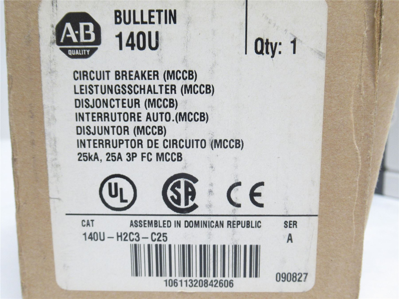 Allen-Bradley 140U-H2C3-C25; Circuit Breaker; 25A; 3P; 600VAC
