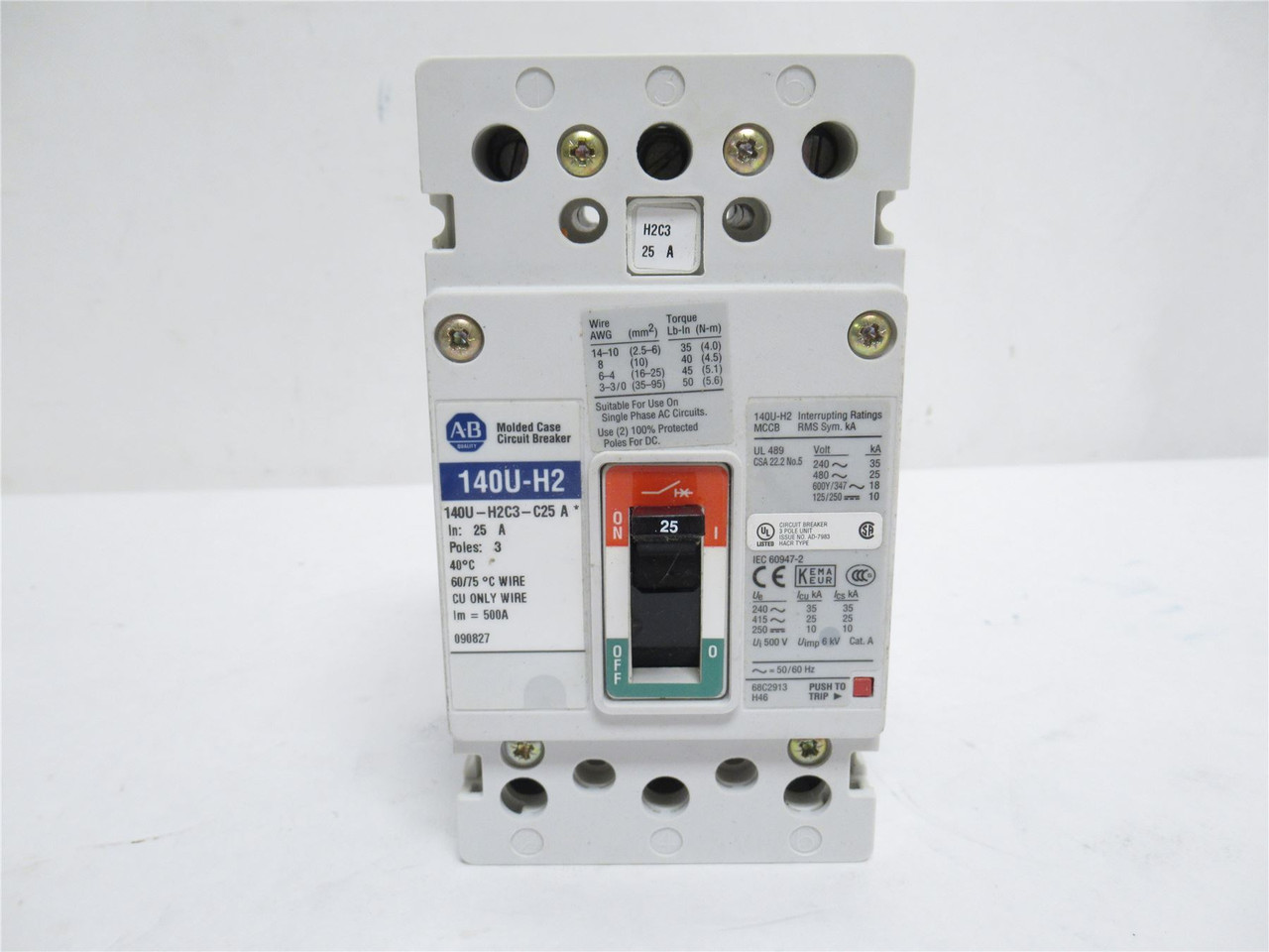 Allen-Bradley 140U-H2C3-C25; Circuit Breaker; 25A; 3P; 600VAC
