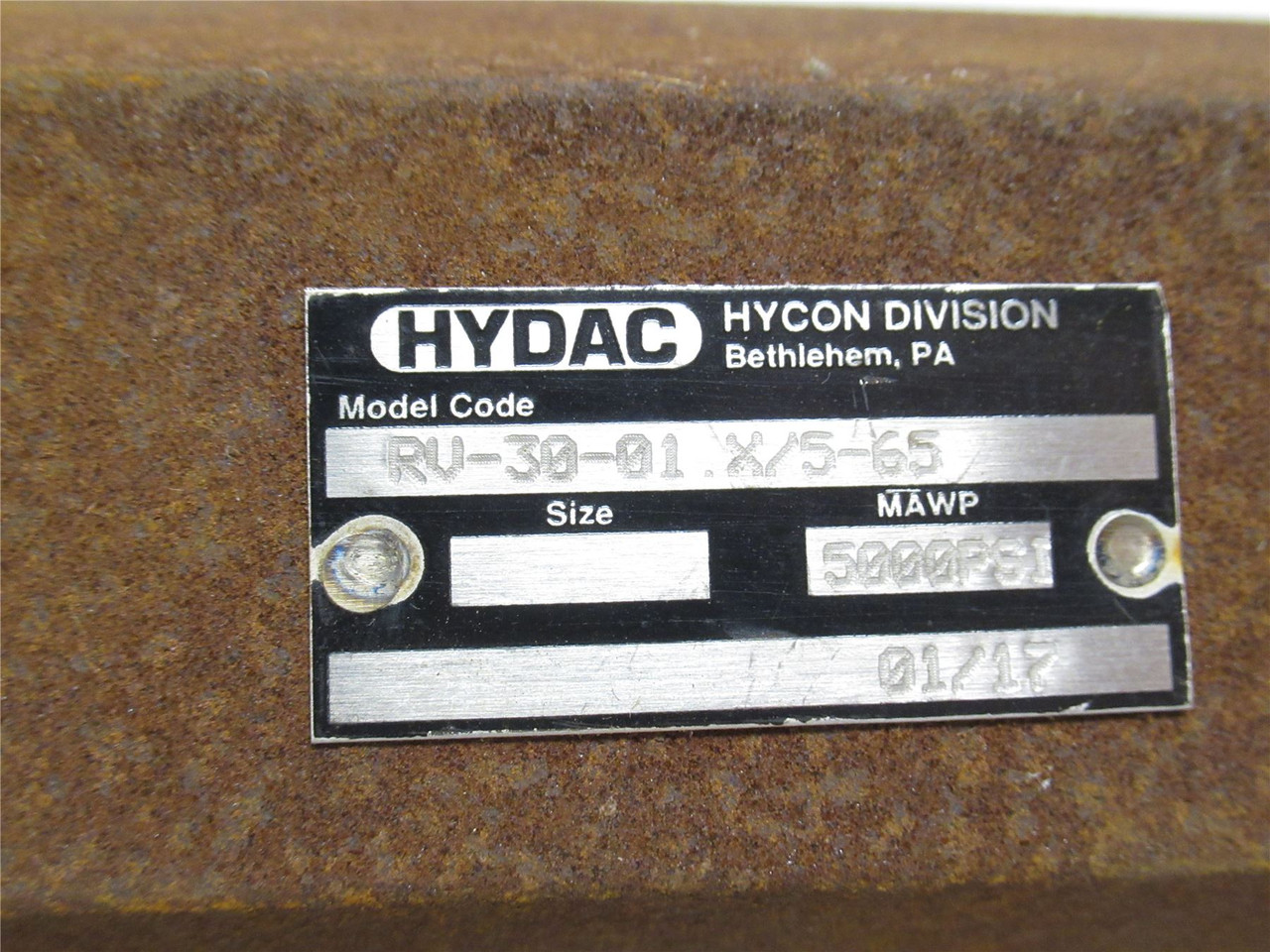 Hydac RV-30-01.X/5-65; Check Valve; 1-1/2NPT; 5000PSI; 150GPM Hydac RV-30-01.X/5-65; Check Valve; 1-1/2NPT; 5000PSI; 150GPM