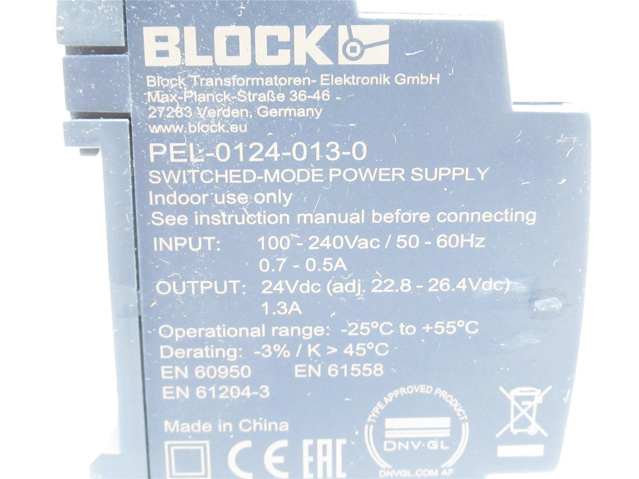 Block PEL-0124-013-0; Power Supply 100-240VAC In; 24VDC Out