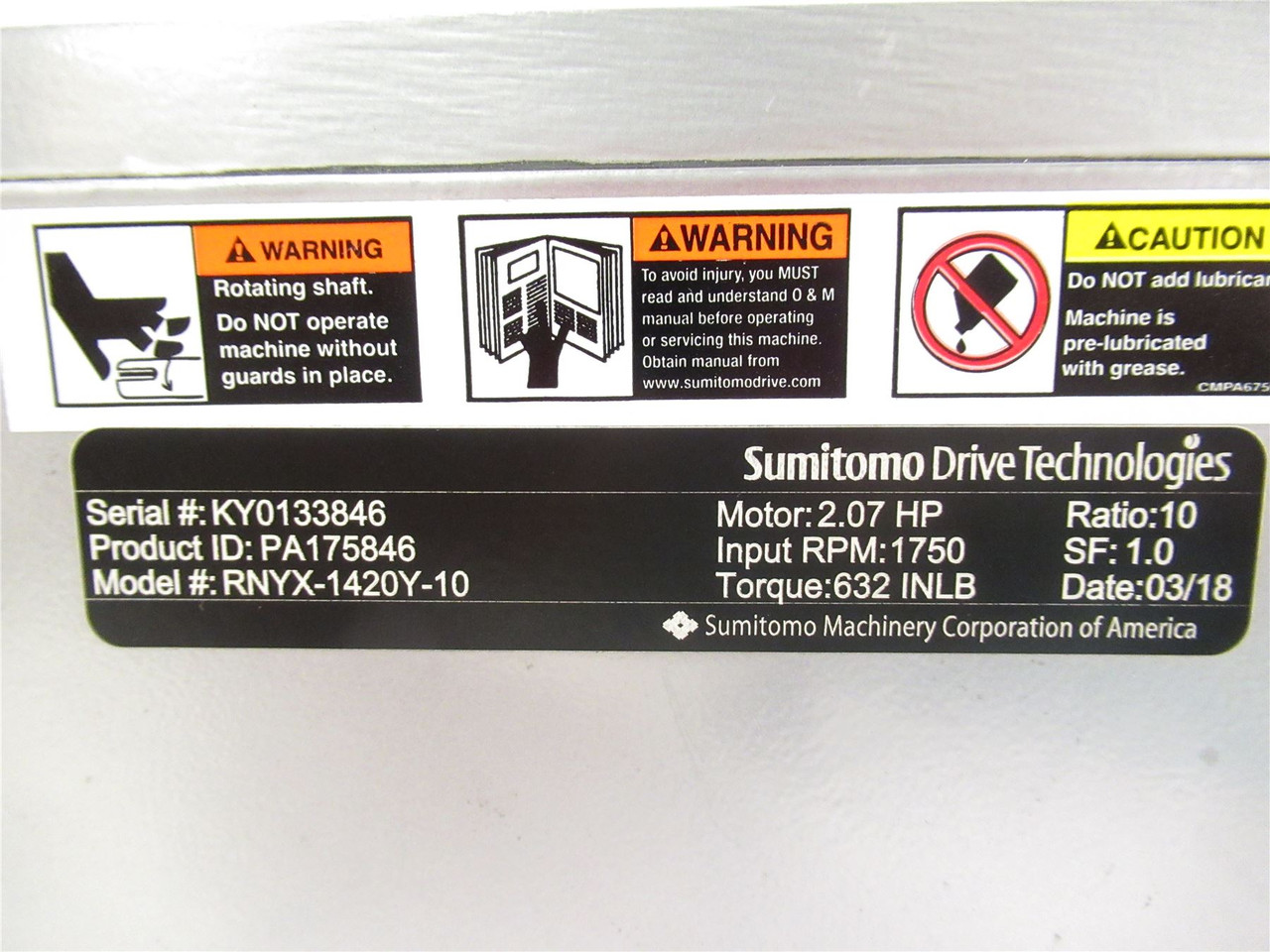 Sumitomo  RNYX-1420Y-10; Gearbox 10:1 Ratio Sumitomo  RNYX-1420Y-10; Gearbox 10:1 Ratio