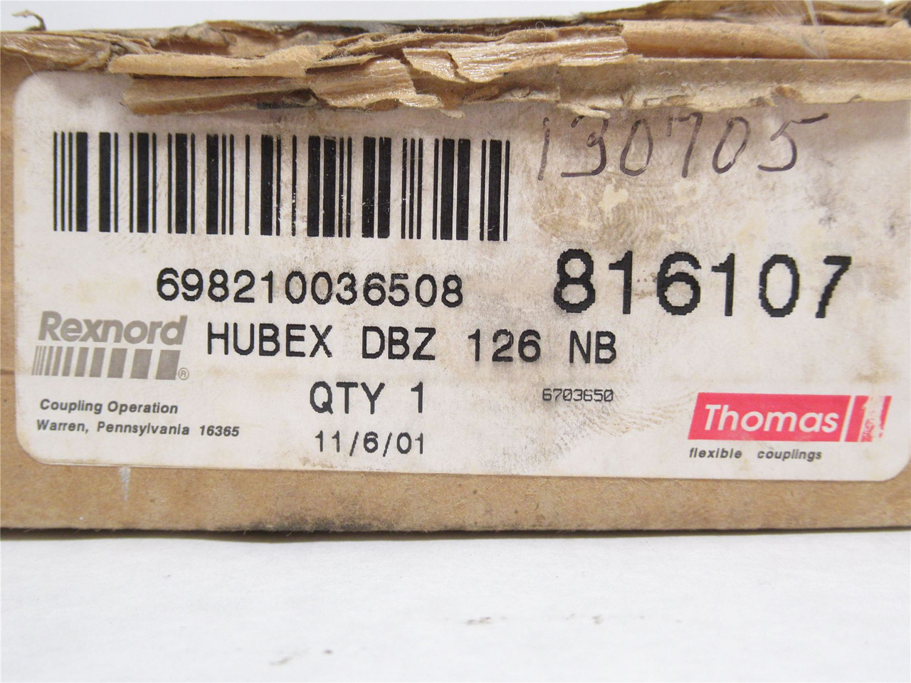 Rexnord 816107; Hubex DBZ 126 NB Disc Coupling Hub; 5/8" ID