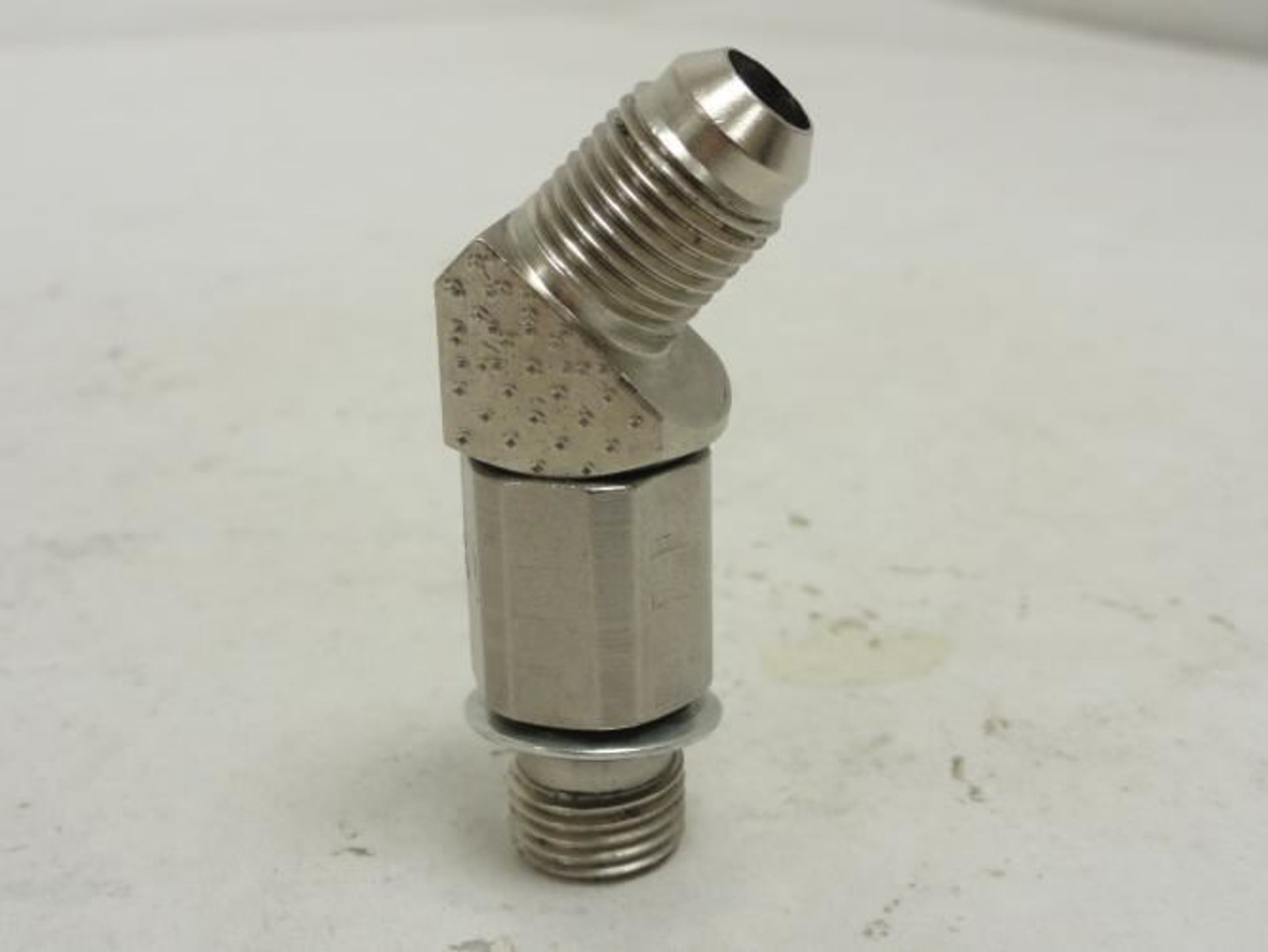 MFG- 6 V5OX-SS; SS Hydr. Adaptor Elbow 45Deg 3/8 JIC x 3/8 Boss MFG- 6 V5OX-SS; SS Hydr. Adaptor Elbow 45Deg 3/8 JIC x 3/8 Boss