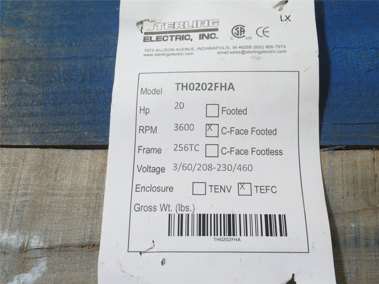 Sterling TH0202FHA; AC Motor; 20HP; 230/460V; 3600RPM; 3PH