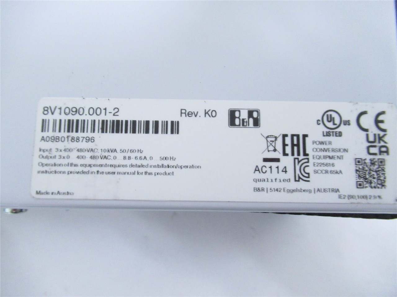 B&R 8V1090.001-2; Acopos 1090 Servo Drive 3-phase 4KW B&R 8V1090.001-2; Acopos 1090 Servo Drive 3-phase 4KW