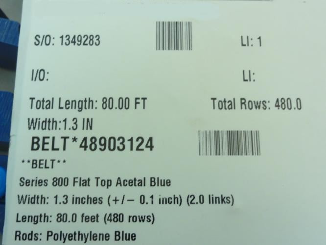 Intralox 118318510; Lot-8 Belts; 2" Width; 80' Total Length