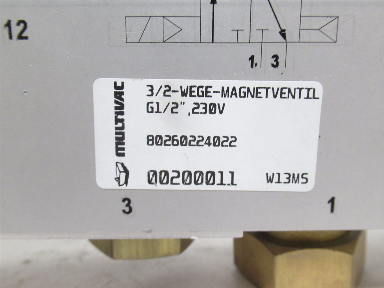 Multivac 11681314502; Main Air valve Assy; 230VAC; G1/2" Port