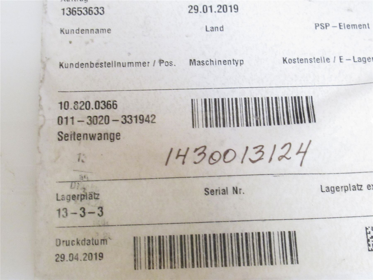 Multivac 10.820.0366; Side Cheek Plastic Siding