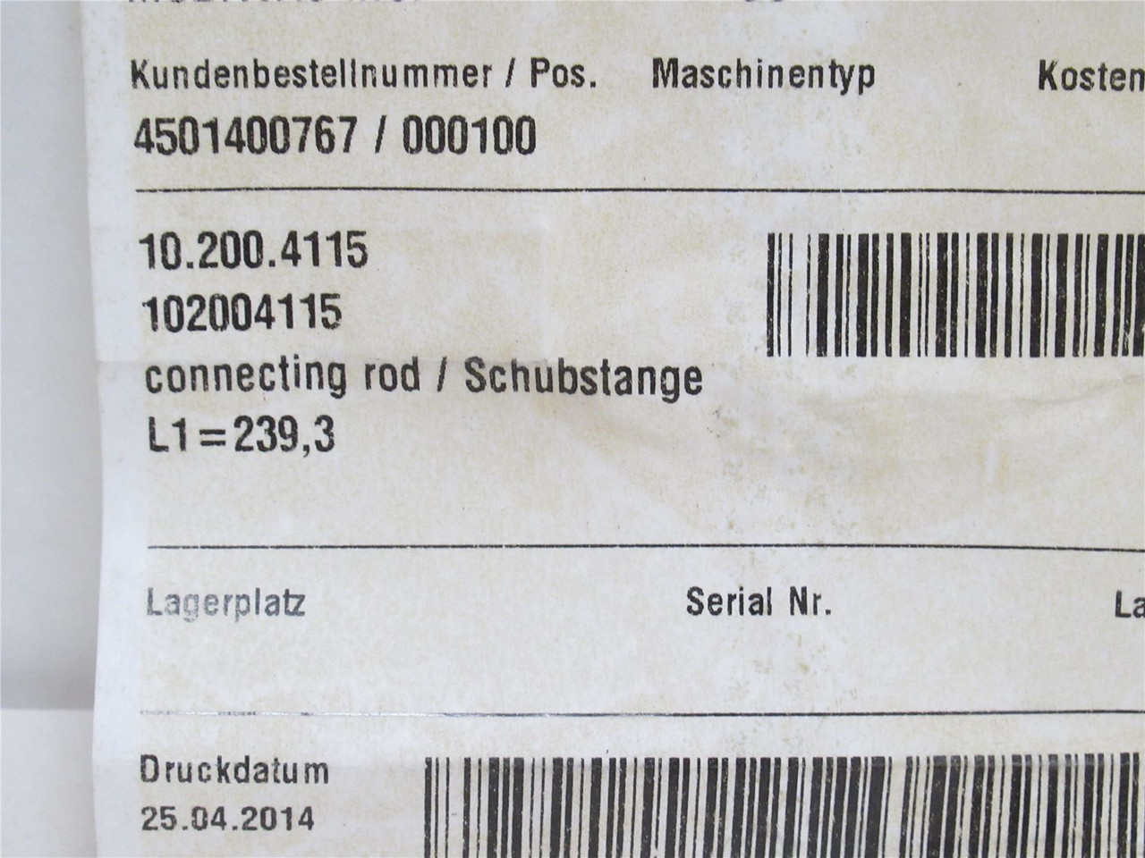 Multivac 10.200.4115; Connecting Rod; 239.3mm; 25mmID