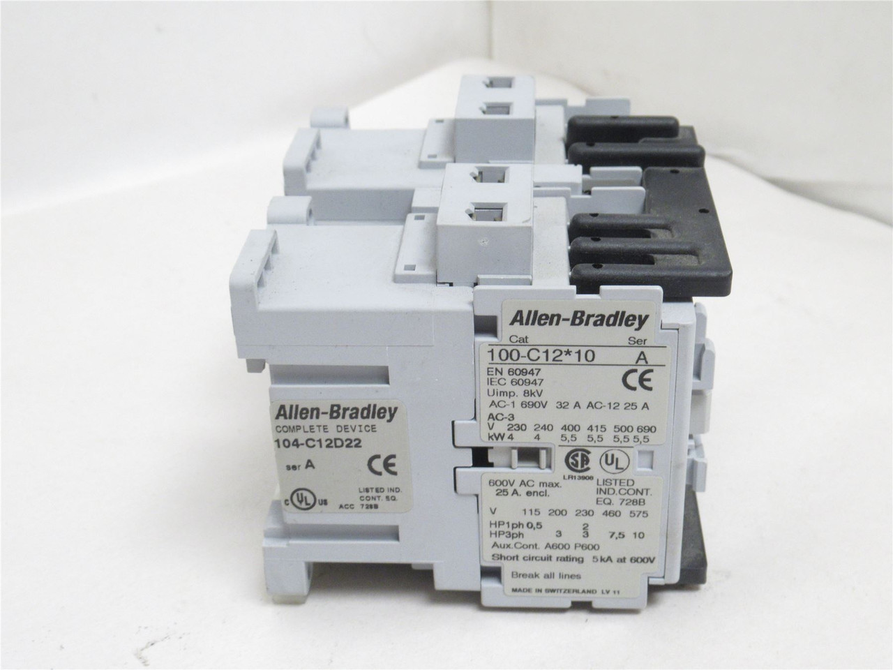 Allen-Bradley 104-C12D22; Contactor 12A 600VAC; Coil 120V Allen-Bradley 104-C12D22; Contactor 12A 600VAC; Coil 120V