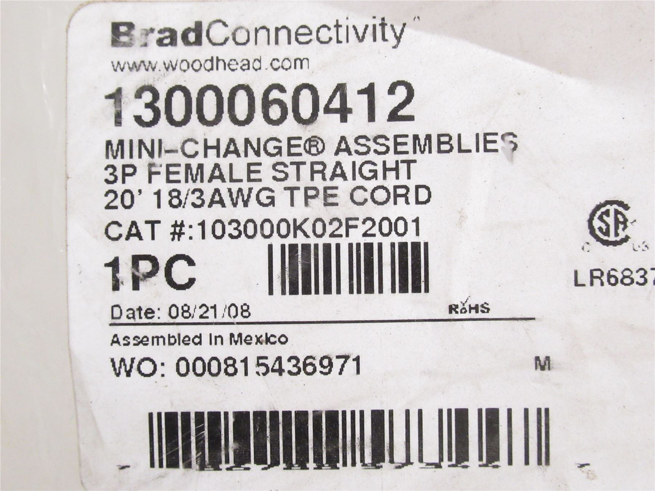 Woodhead 1300060412; Mini-Change Assy 103000K02F2001; 3 Pole