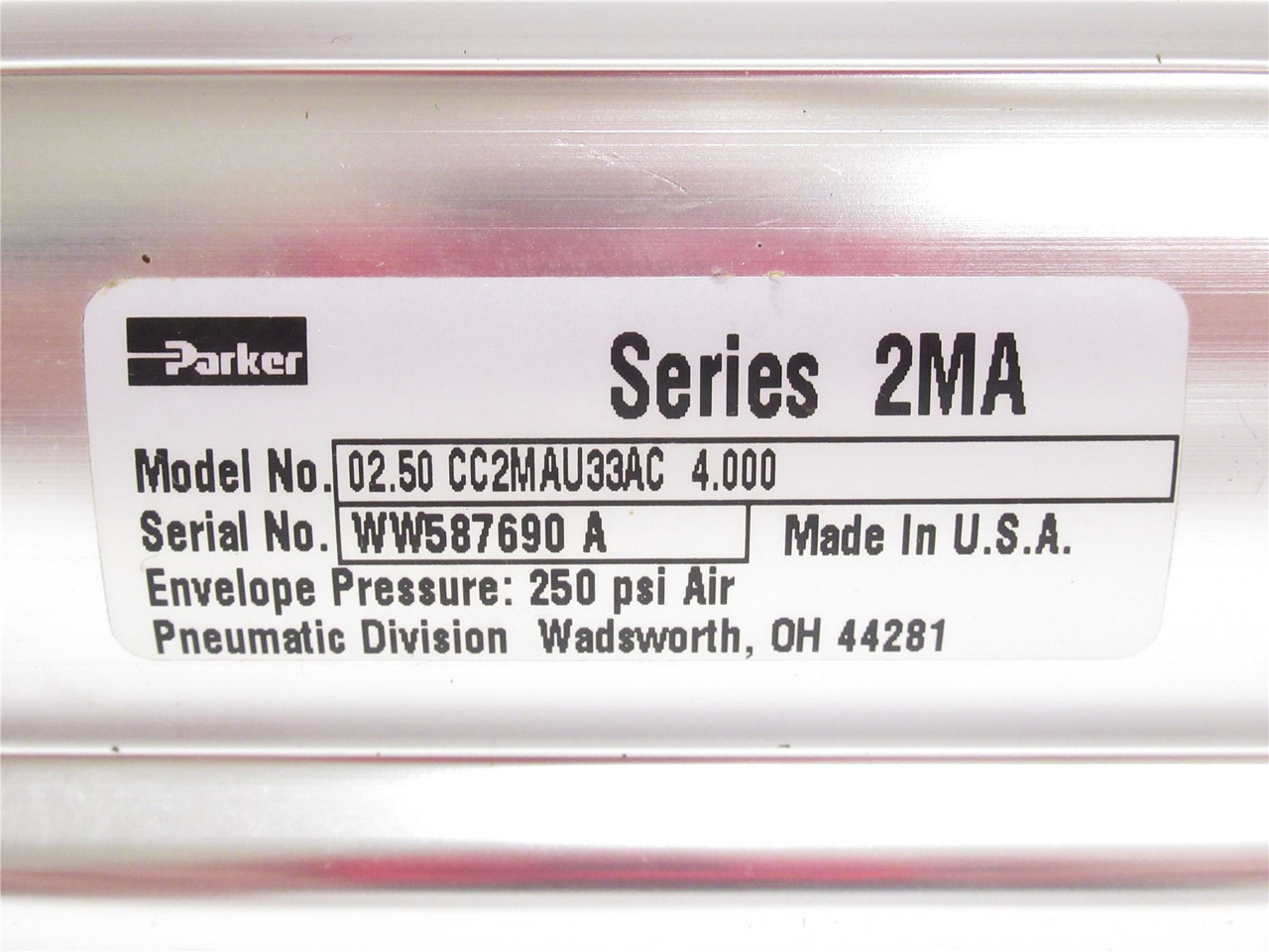 Parker 2.50CC2MAU33AC4; Air Cylinder; 2-1/2"ID x 4" Stroke Parker 2.50CC2MAU33AC4; Air Cylinder; 2-1/2"ID x 4" Stroke